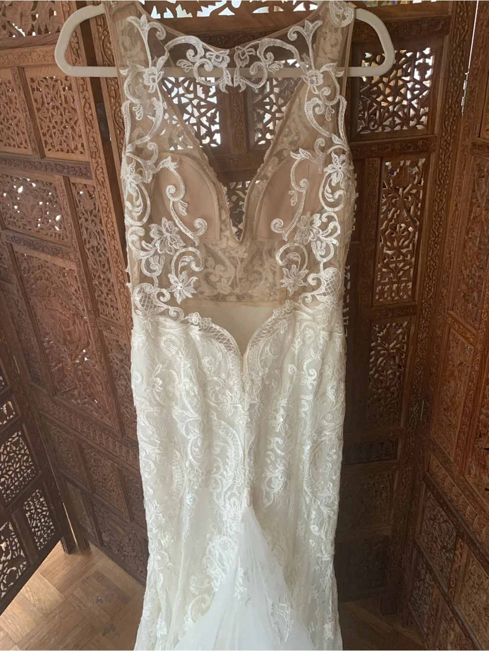 Galina Signature Ivory Lace V-Neck Wedding Gown SWG 772 - Picture 6 of 11